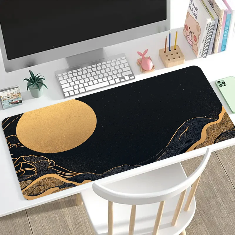 Tapis de souris de jeu extra-large, tapis de bureau à base en caoutchouc antidérapant, design de paysage chinois élégant, adapté aux PC et au bureau