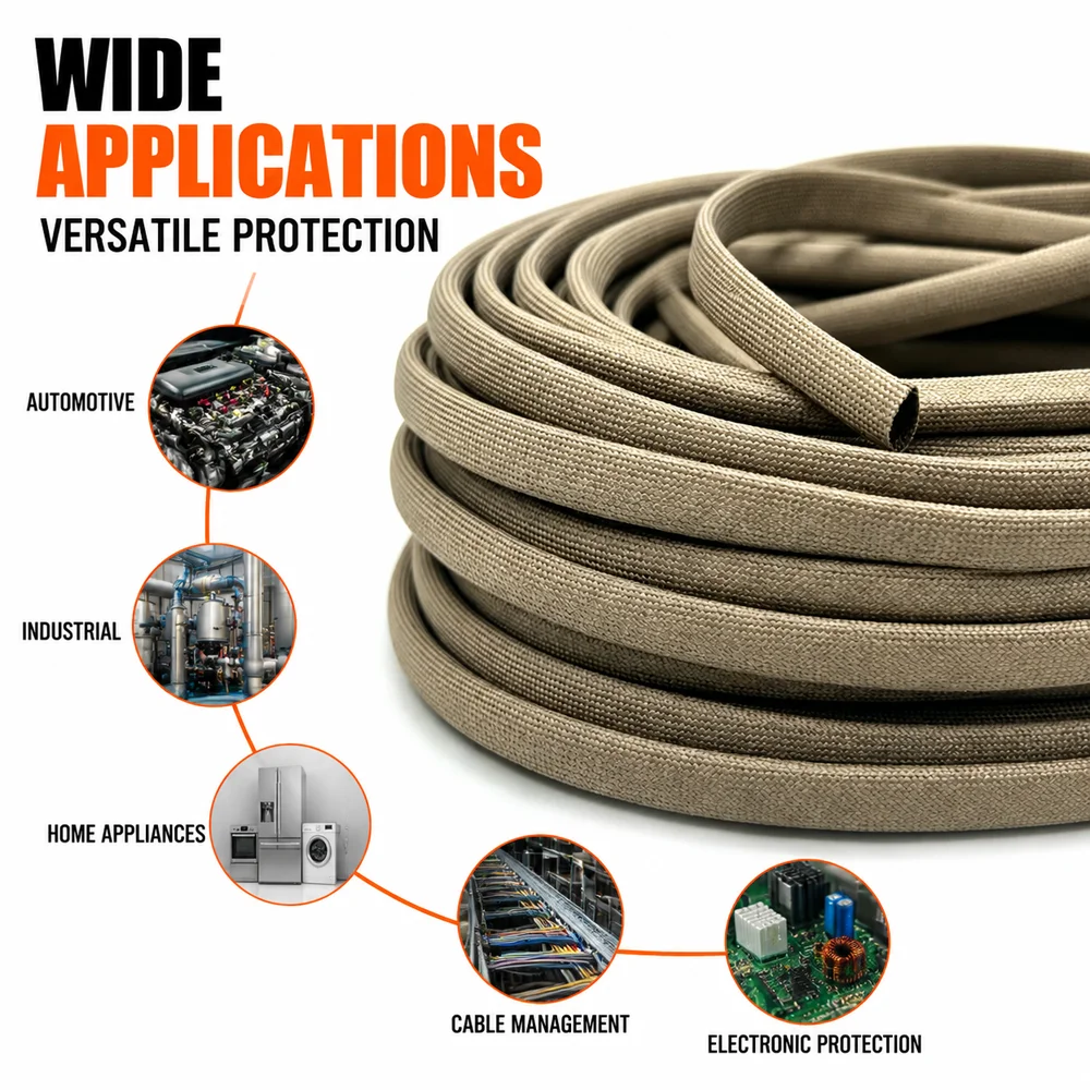 1/2/3/5/10M 1000 Deg C Basalt Sleeve ID 1~20mm Thermal Insulation and Tensile Wire Harness Protective Fiberglass Tube