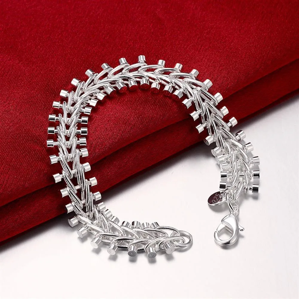 Hot 1.3CM Fish bone bracelet 925 sterling Silver for Women men's 20CM Chain Fashion Wedding Party Holiday gifts fine Jewelry