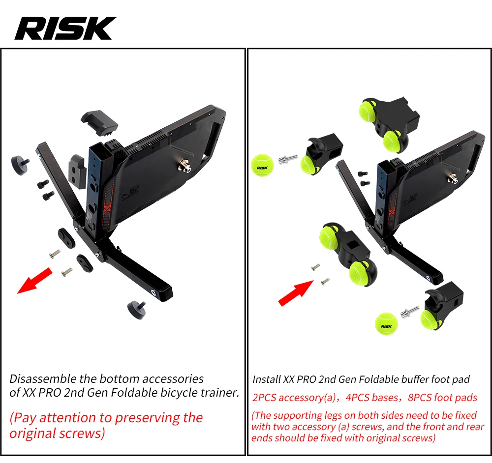 Risk Fahrrad-Trainer-Pufferfußpolster für X2/X2 MAX XX PRO 1. und 2. Generation sowie faltbare, stoßdämpfende Fahrrad-Trainer-Basishalterung – Detail 8