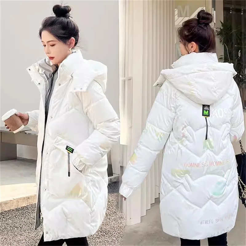 

Thickened and Bright Washed Down Cotton Jacket For Women's Mid Length 2023 New Korean Version Loose Winter Hooded Cotton Outwear