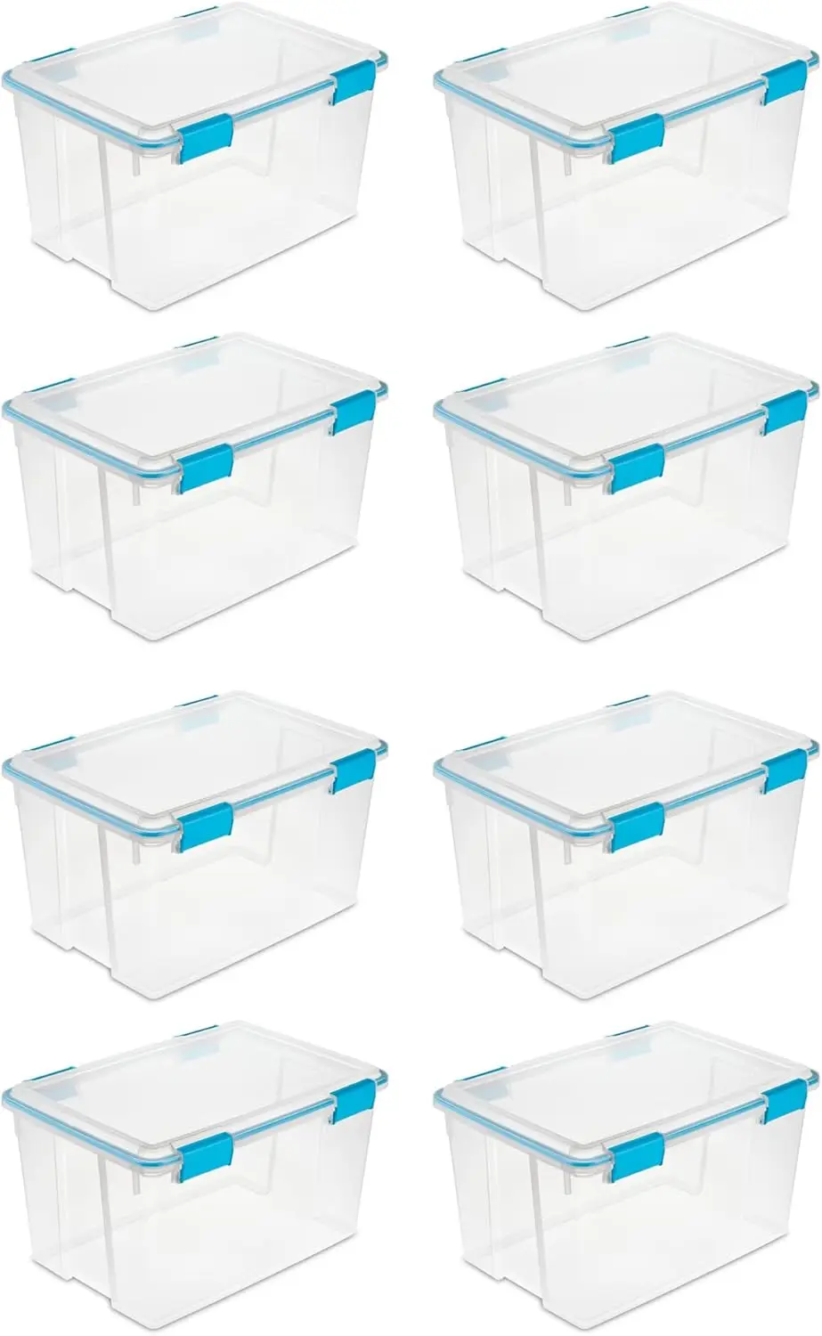 54 Qt Gasket Box, Stackable Storage Bin with Latching Lid and Tight Seal, Plastic Container to Organize Basement, Clear Base