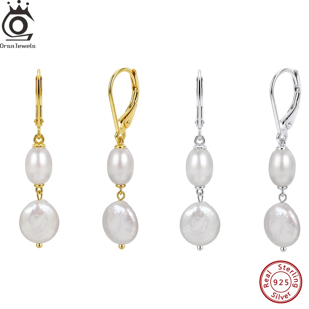 ORSA JEWELS 925 Sterling Silver Natural Freshwater Pearl Ear Line for Women Sweet Chic 14K Gold Plated Earrings Jewelry GPE138