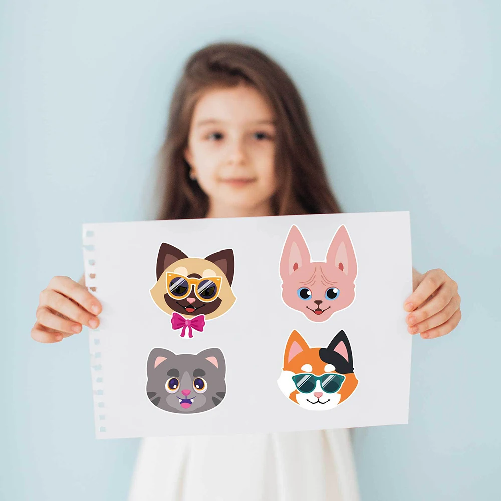 Pegatinas de cara de gato para niños, juego divertido de rompecabezas, manualidades, juguetes educativos creativos, 6 o 12 hojas