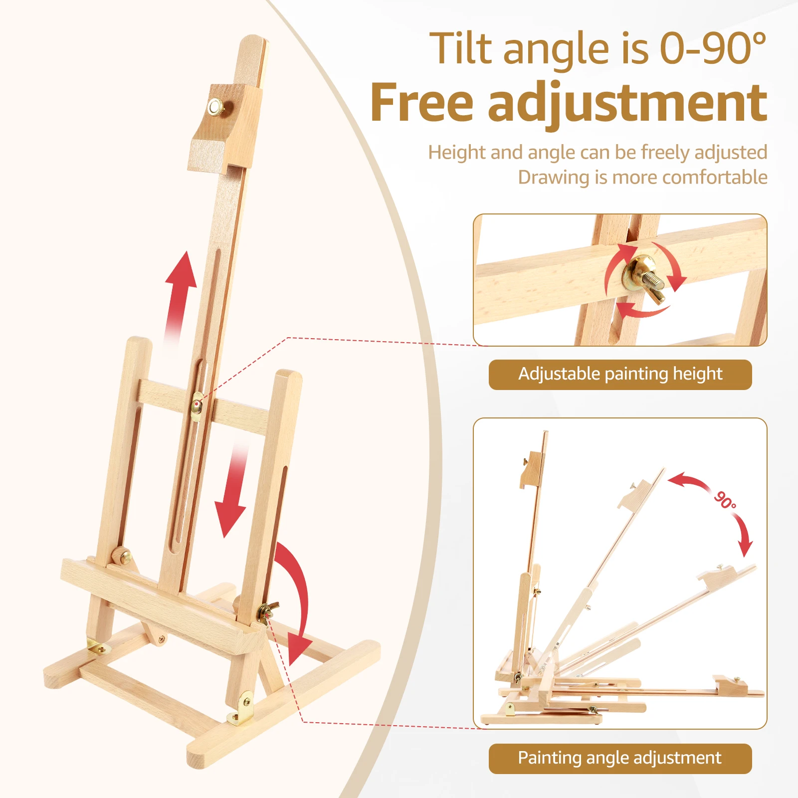 Wooden Desktop Art Easel Foldable Tabletop Easel Stand Portable Small Desktop Easel for Studio Classroom Outdoor Sketching view 2