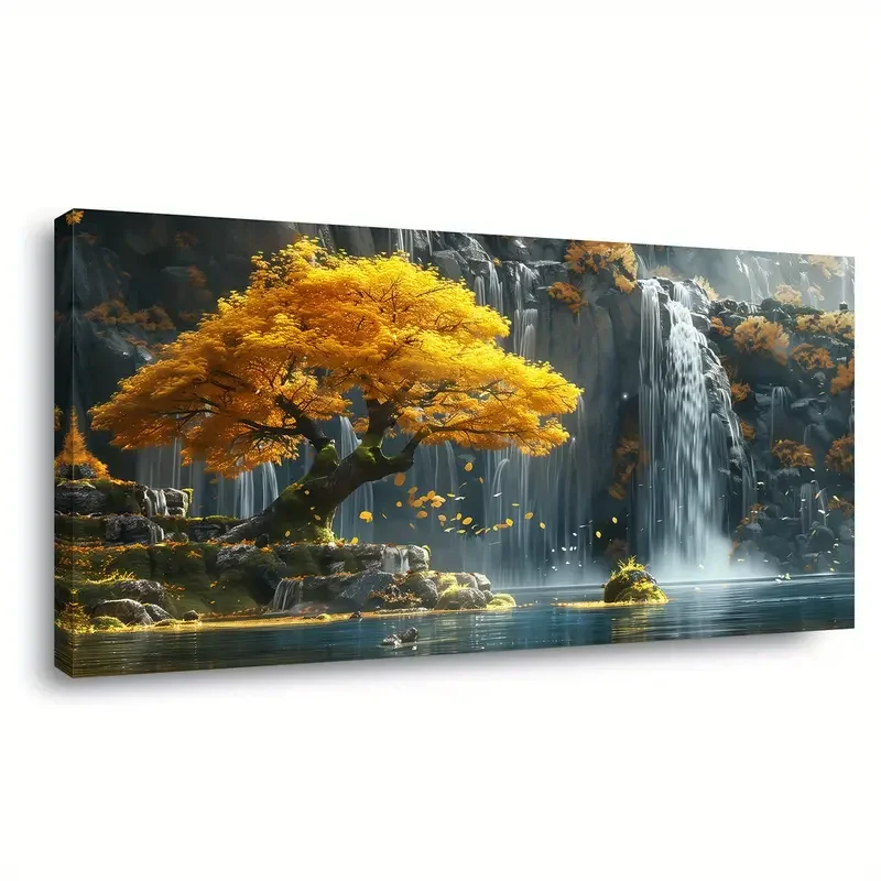 Diamond Painting Large Yellow Tree Rhinestone Waterfall Landscape Pictures 5D Diy Diamond Embroidery Handmade Home Decor Art