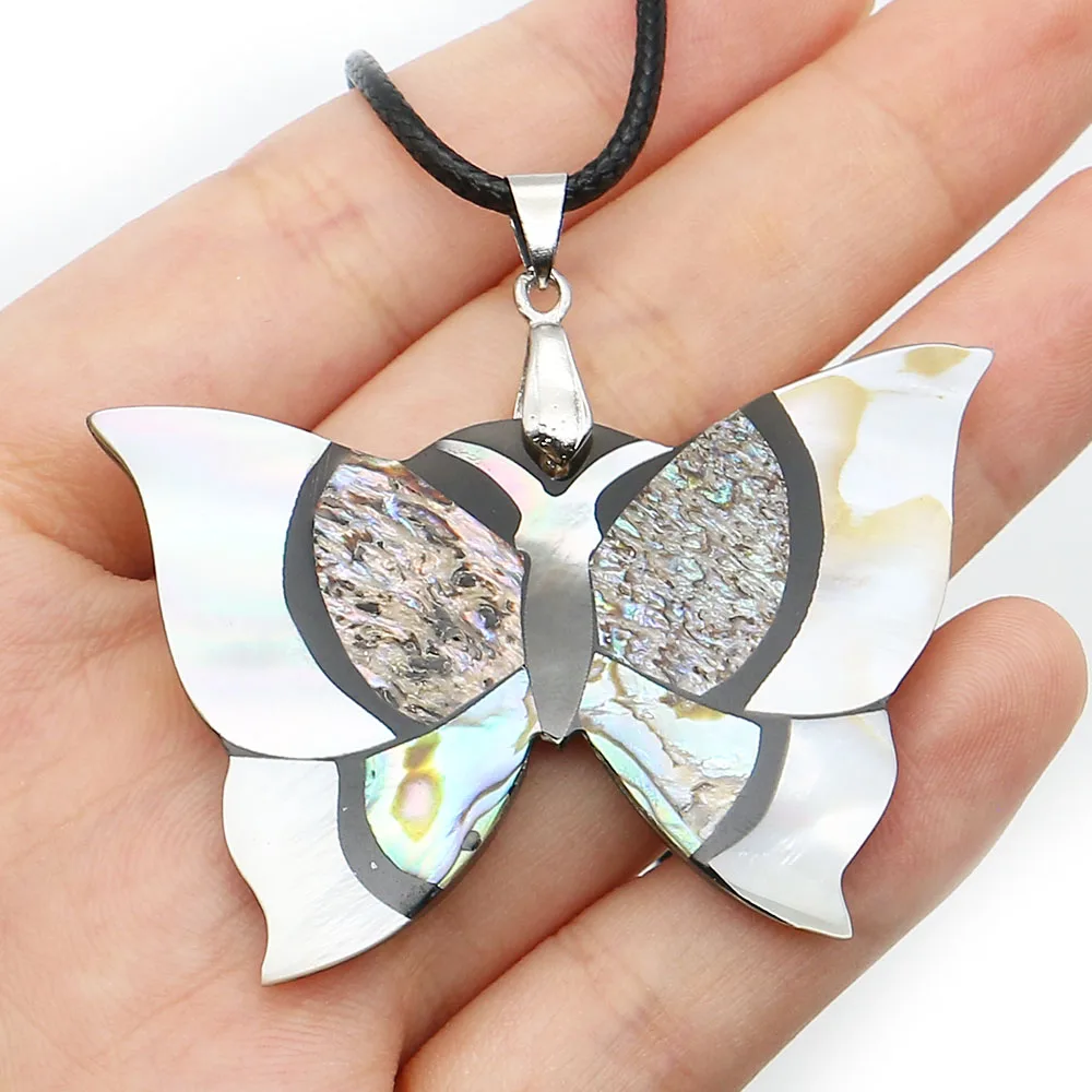 

White Shell Polished Inlaid Spliced Pendant Butterfly-shaped Abalone Shell Necklace DIY Fashionable Versatile Jewelry Accessory