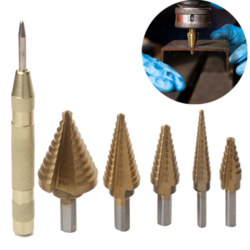 HSS Titanium High Speed Steel Cobalt Step Drill Hot Sale High Speed Steel Drill Bit Set Center Punch for Accurate Locator