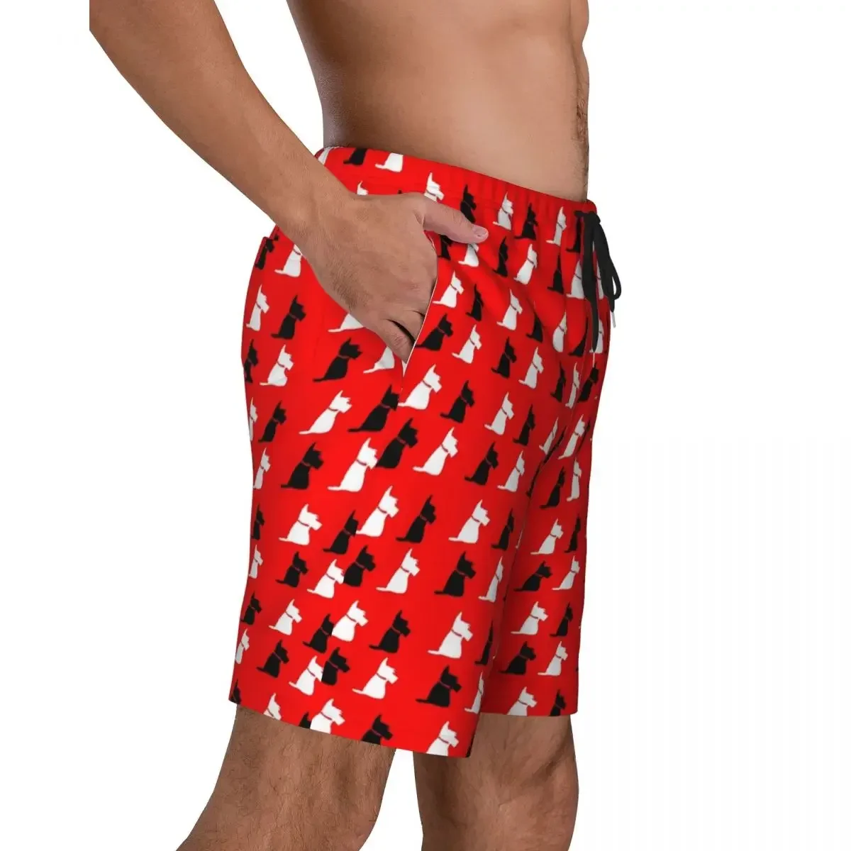 Scottie Dog Pattern Mens Swim Trunks Beachwear Quick Dry Beach Board Shorts Scottish Terrier Swimming Boardshorts