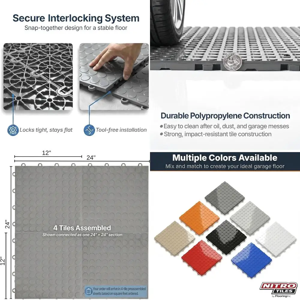 

Напольные плитки для гаража 12x12 дюймов, усиленные, с монетным узором, противоскользящие, цвет оружейной стали, 12 штук в упаковке, 12 кв. футов
