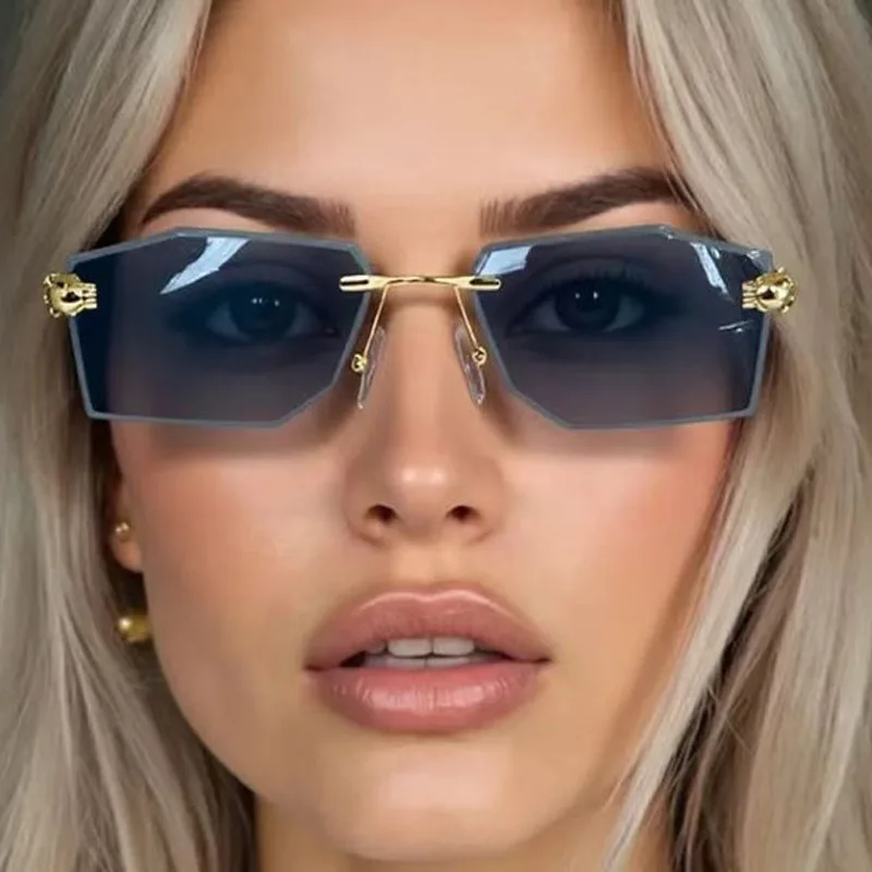 

2025 New Sunglasses For Women's High-end Polygonal Frameless Sun glasses Men's Retro Diamond Trimmed Cross-border Glasses