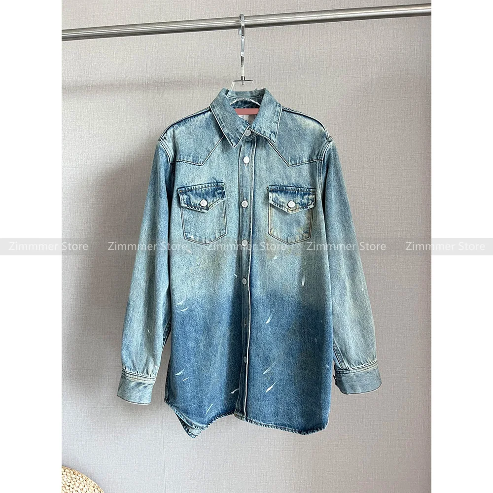 

Women's Vintage Washed and Aged Blue Handsome Loose Casual Denim Jacket