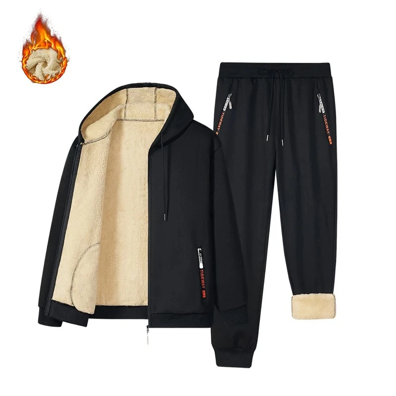 سميكة الدافئة الكشمير رياضية مجموعات الرجال الدافئة هوديي الصوف ملابس رياضية مجموعة مقنعين ملابس رياضية رجالية الشتاء 2 قطعة مجموعة هوديي + السراويل #1
