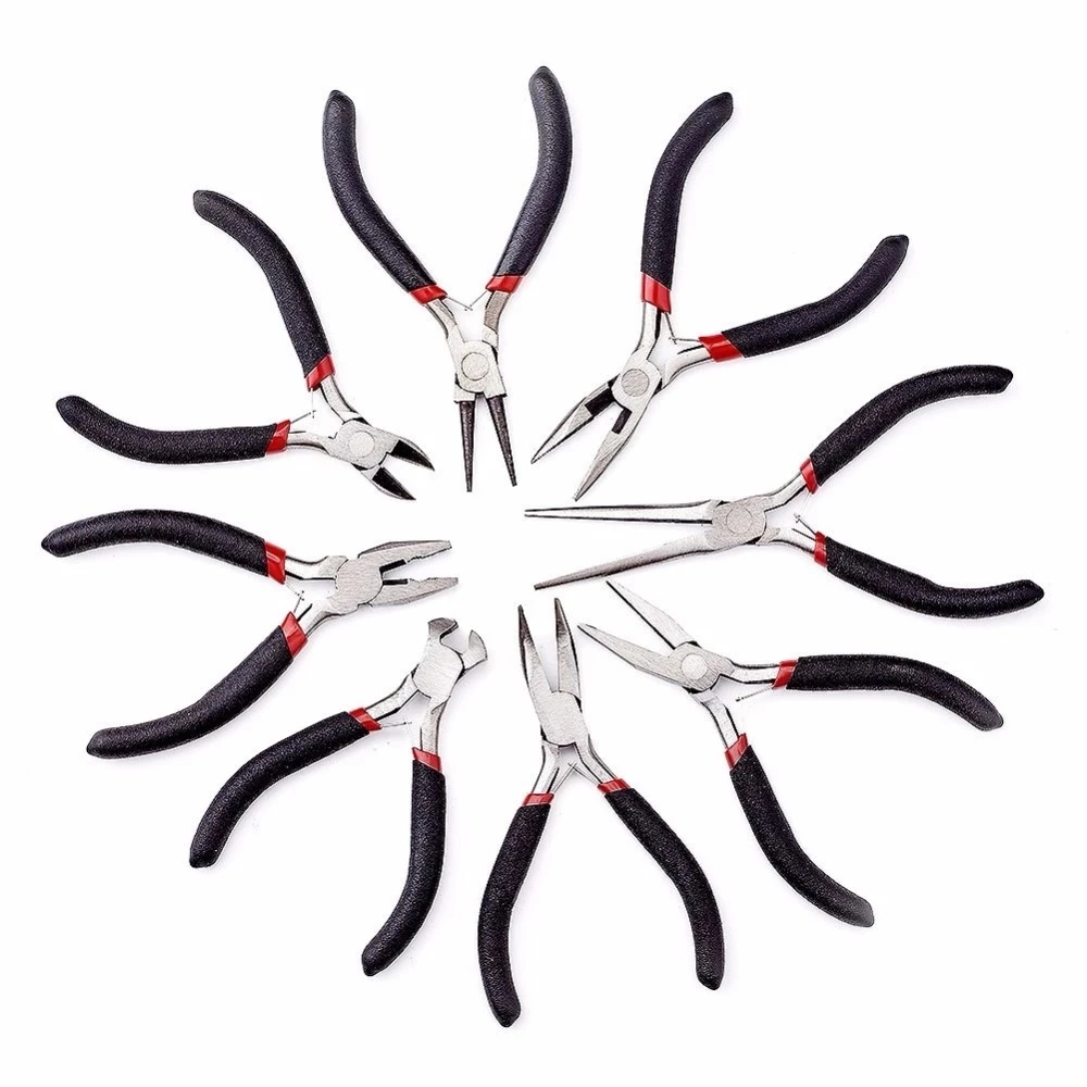 Red Black Handle Ferronickel Carbon Hardened Steel Head Jewelry Pliers Cutter Chain Round Bent Nose Beading DIY Making Repair To