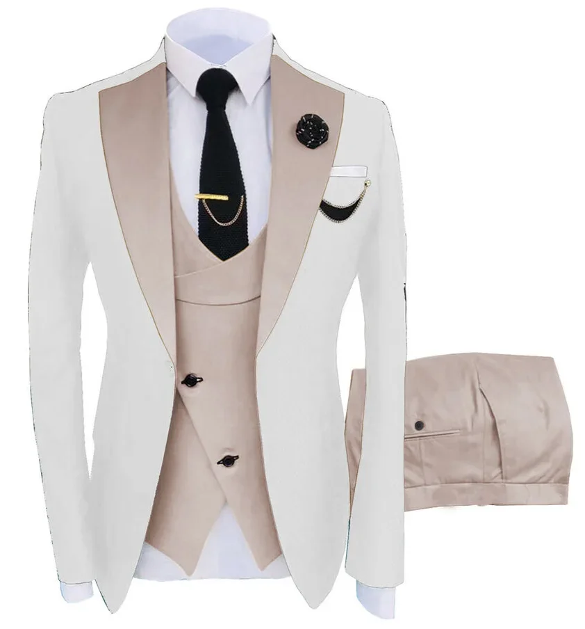 Men suits Casual Business Suit High-end Formal Suits Set Groom Tuxedo Wedding Coustime Homme Luxe(jacket+Vest+Pants)