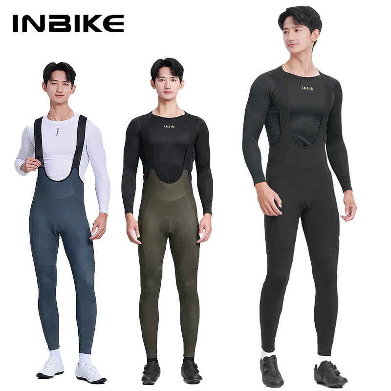 INBIKE Thermal Fleece Cycling Bib Pants for Men Windproof  Winter Cycling Bibs Padded with Pockets Bicycle Pants Biking Clothing
