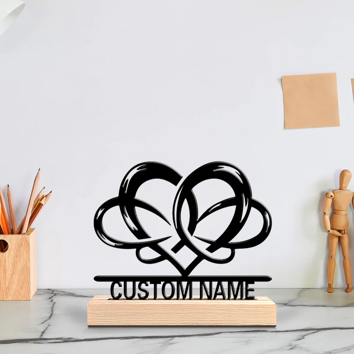 

1 шт. Ретро-статуэтка в виде узла-сердца с индивидуальной гравировкой, современный деревянный основание, декор для офиса, гостиной, в природном стиле