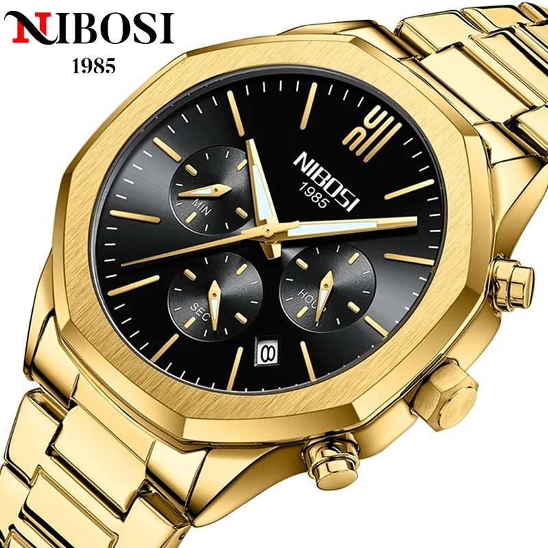 

2024 Top Brand NIBOSI Mens Watches Stainless Steel Strap Casual Male Quartz Sports Wristwatch Luxury Waterproof Date Clock