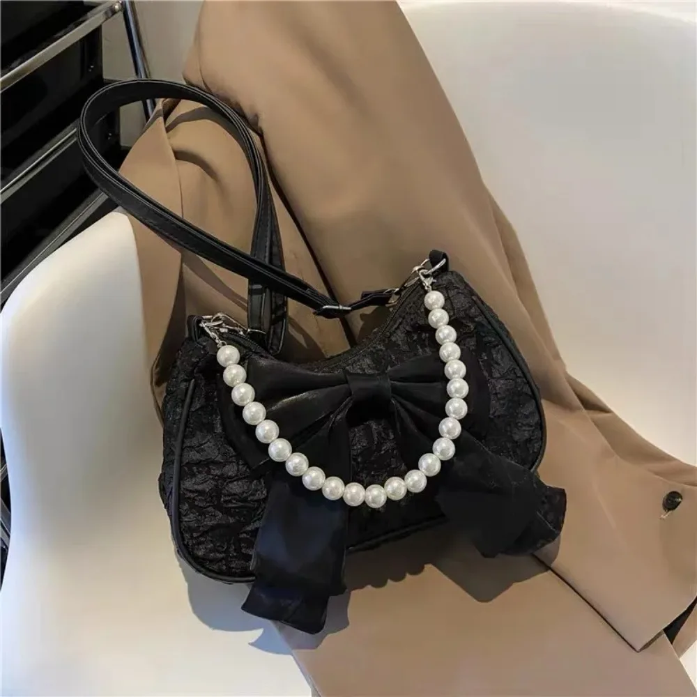 Pearl Female Bag Retro Luxury Designer Handbag Bow Crossbody Bags Fashion Women Korean Trend Shoulder Bag Purses Underarm Bags