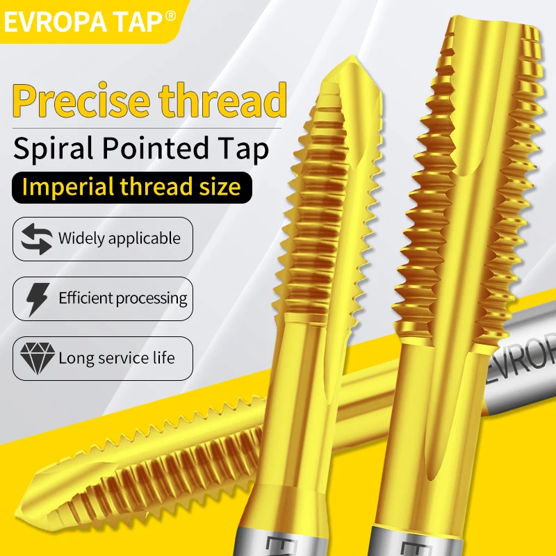 

EVROPA TAP HSSE British system Spiral Pointed Taps Tin Coating BSW1/8-40 3/16-24 3/16-32 5/32-32 7/32-24 7/32-32 1/4-20 5/16-18