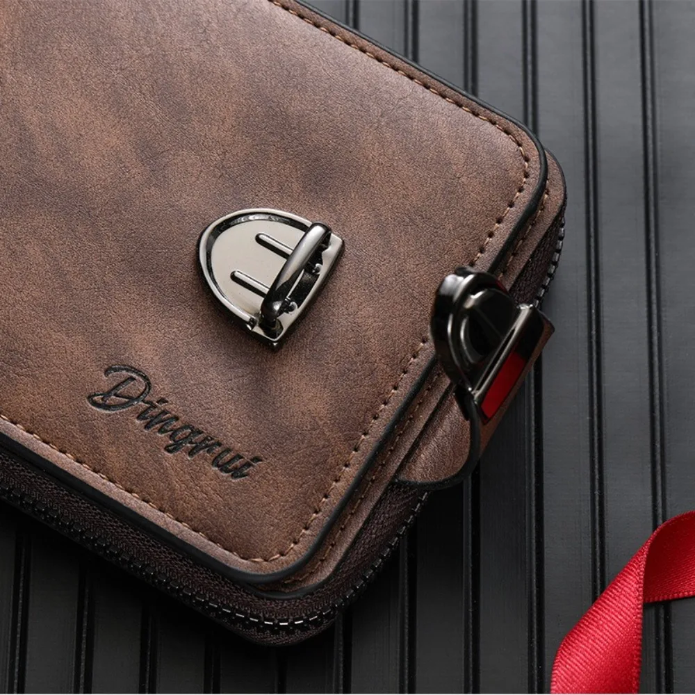 

Vintage Zipper Men's Wallet Buckle Solid Color Business Wallet Card Holder Multiple Card Slots Leather Coin Purse Male