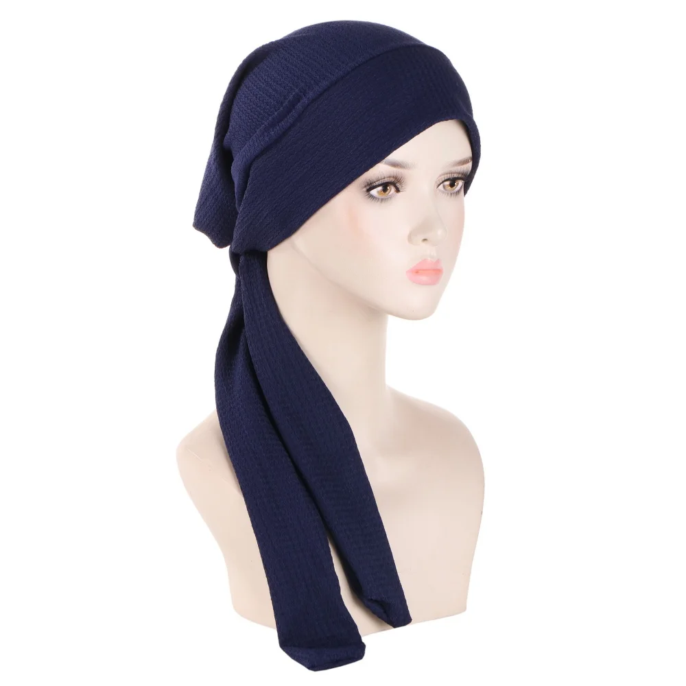 Frauen muslimische Stretch innere Hijab Unter kappe weiche feste Turban Hüte mit Tie-Back-Verschluss Damen Haar abdeckung Kappe Kopftuch Rimaire