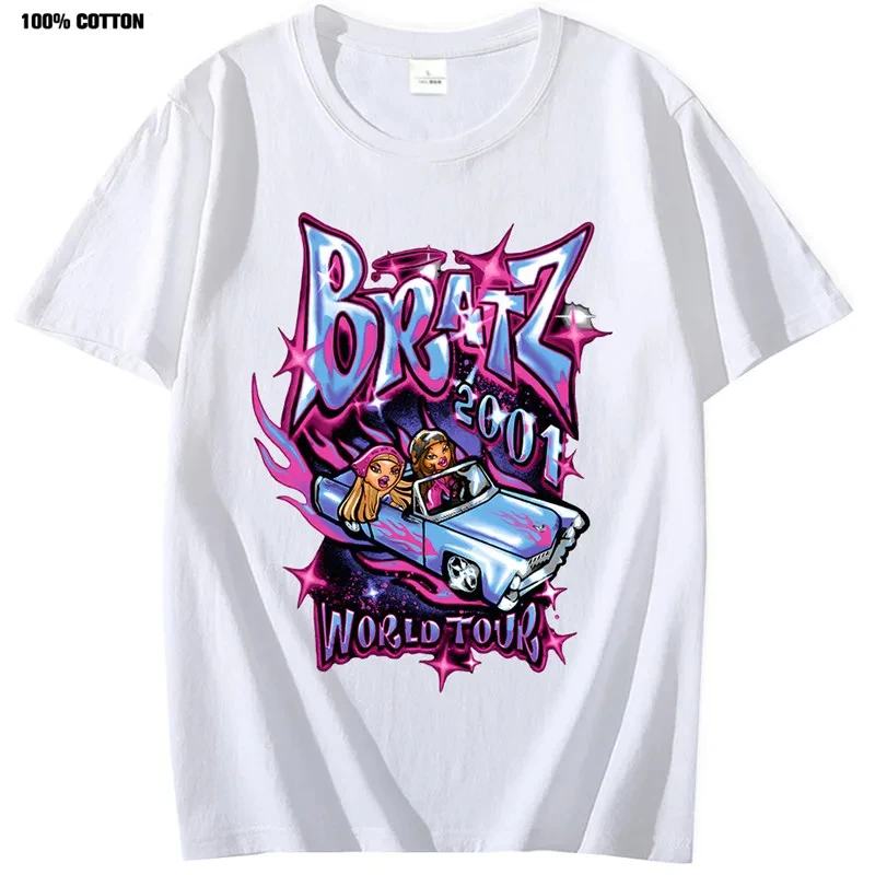 Summer Oversized Men T-shirt Bratz Print T Shirts Harajuku Y2k Tops Women Casual Cotton Short Sleeve Tshirt Unisex Street Tees