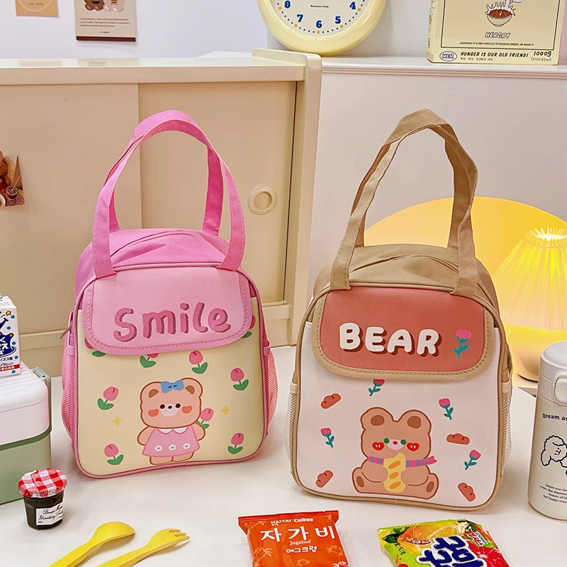 New Cartoon Portable Lunch Box Cute Lunch Bags for Childern Women Bear Rabbit Print Multi-pocket Thermal Food Storage Lunch Bag
