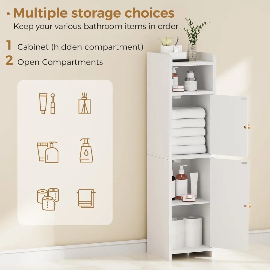 خزانة حمام صغيرة مع أرفف قابلة للتعديل وبابين للمساحات المدمجة حل تخزين ضيق قياس 7.9 × 7.9 × 31.