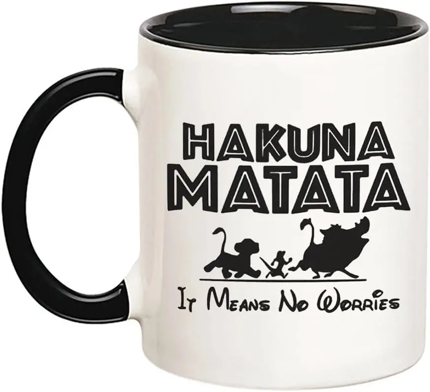 Hakuna Matata, It Means No Worries, Animal Kingdom Mug, 11 Oz Novelty Coffee Mug/Cup, Black