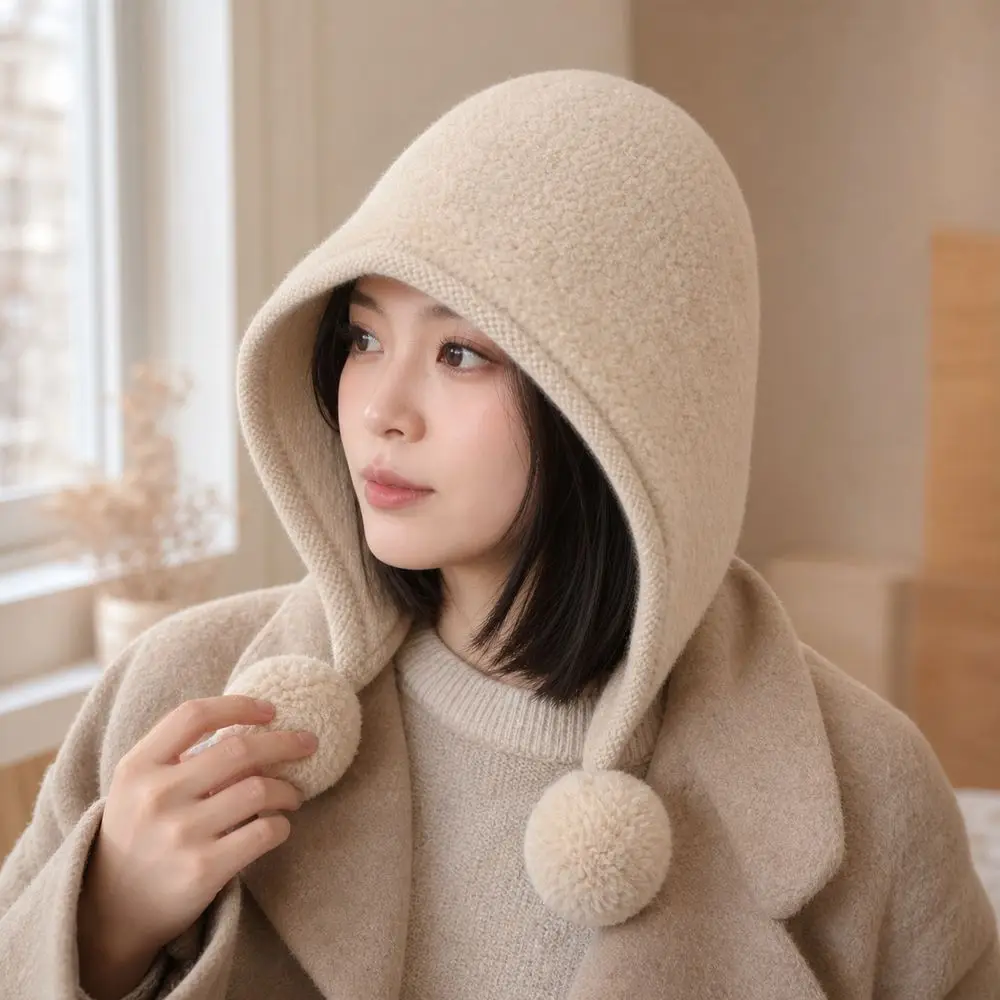 Pom Pom Hat Keep Warm Pom Pom Tie Warm Ear Protection Cap Makes The Face Look Smaller Big Head Circumference