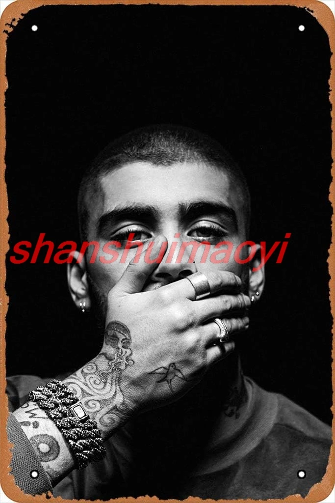 GFFYYU Face Zayn Malik Black and White Poster 8” x 12” Retro Metal Tin Sign 7855