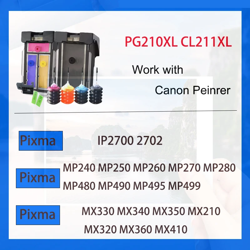 PG-210 CL-211 refillable Ink Cartridge For Canon PG210 pg 210 211 Pixma IP2700 IP2702 MP240 MP250 MP260 MP270