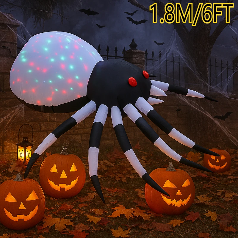 Giocattoli gonfiabili da 6 piedi Decorazione natalizia con ragno di Halloween con luce magica gonfiabile per decorazioni per prati da giardino all'aperto