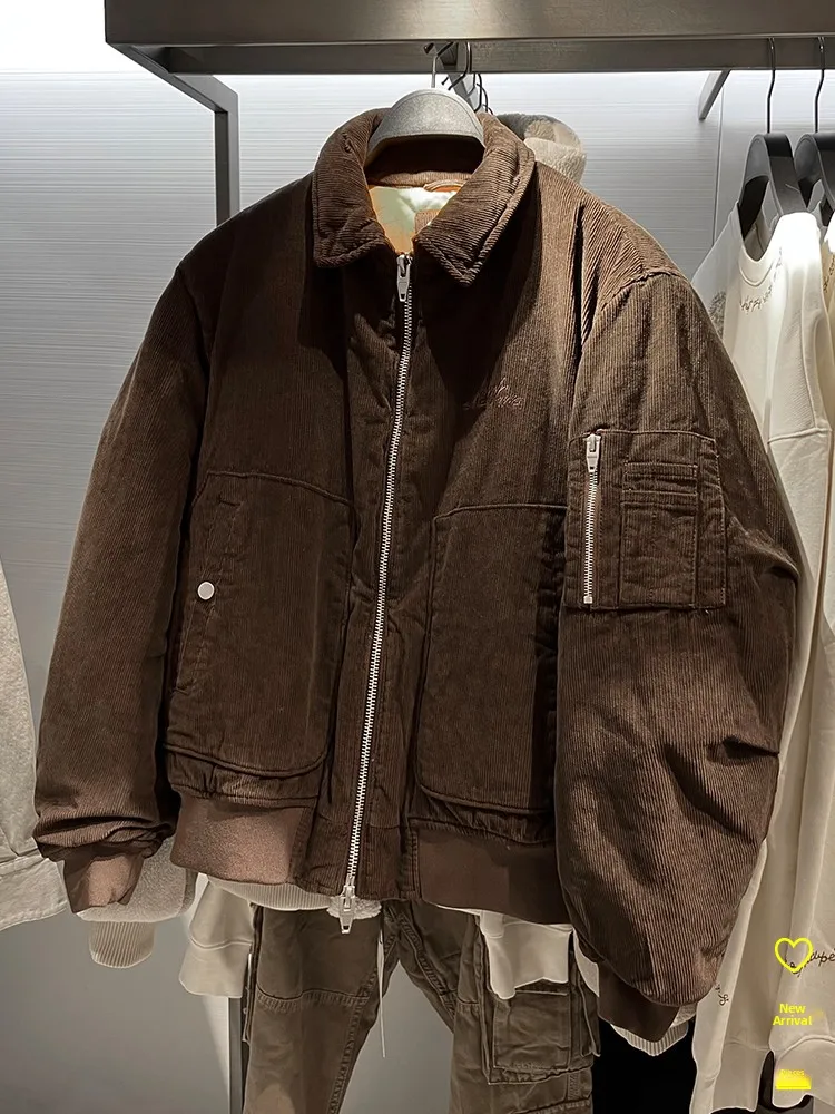

New Winter Men's Embroidered Corduroy Jaet 699 Cotton Outerwear Long Sve Thiened Youth Faion Stand Fit