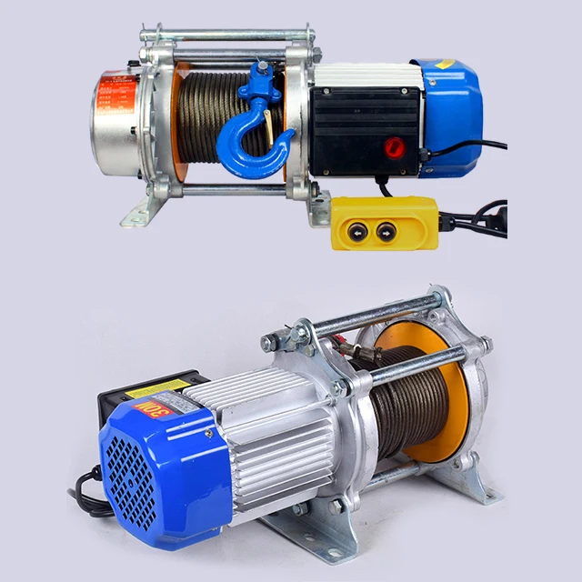1 Ton KCD 220V Electric Winch Crane Fast Speed Household Multi-Function Aluminum Shell Hoist New Condition Wire Rope Sling 60m