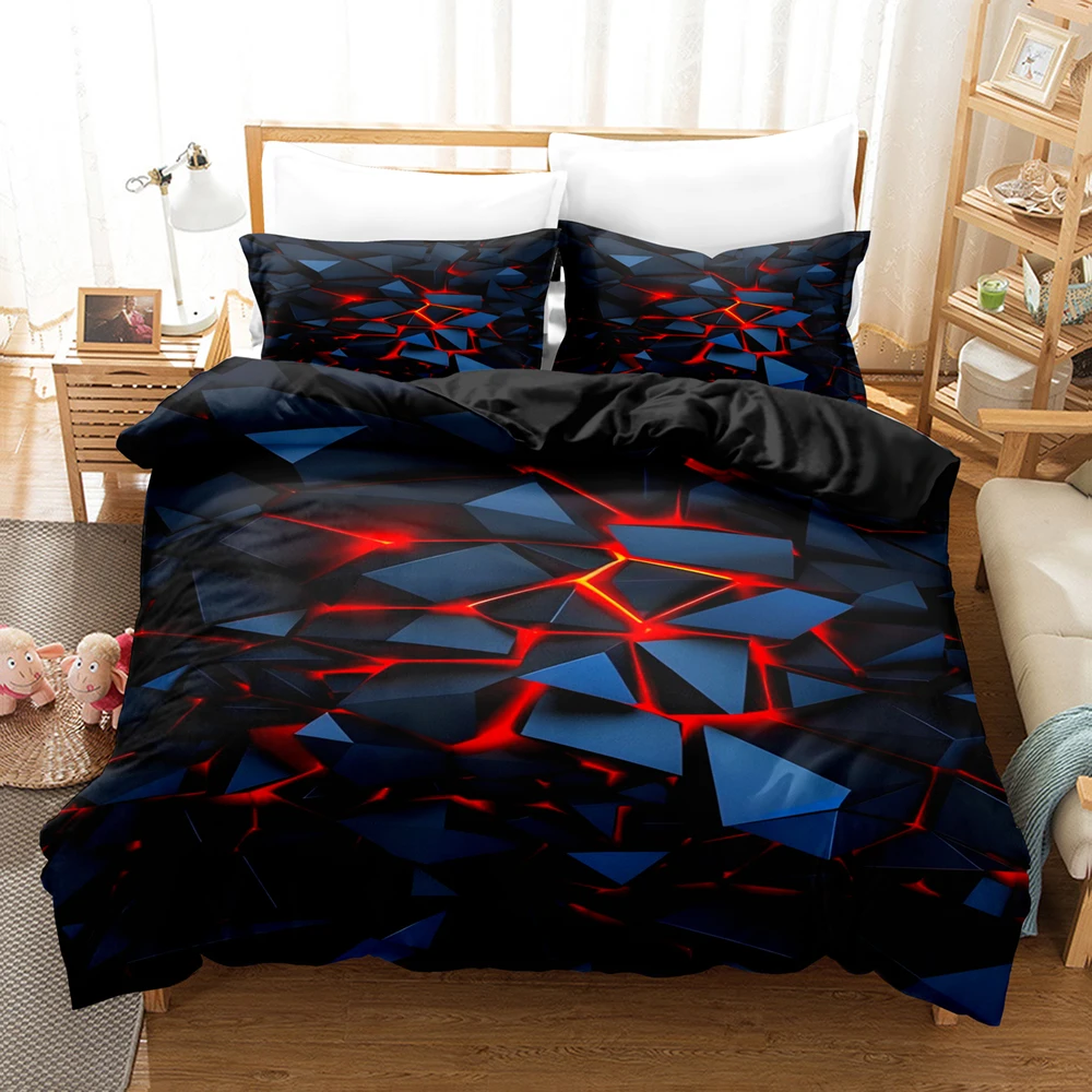 

Colorful Glowing Polygonal Grid Pattern Bedding Set Duvet Cover Set With Pillowcases King Queen Twin Double Size Comforter Set