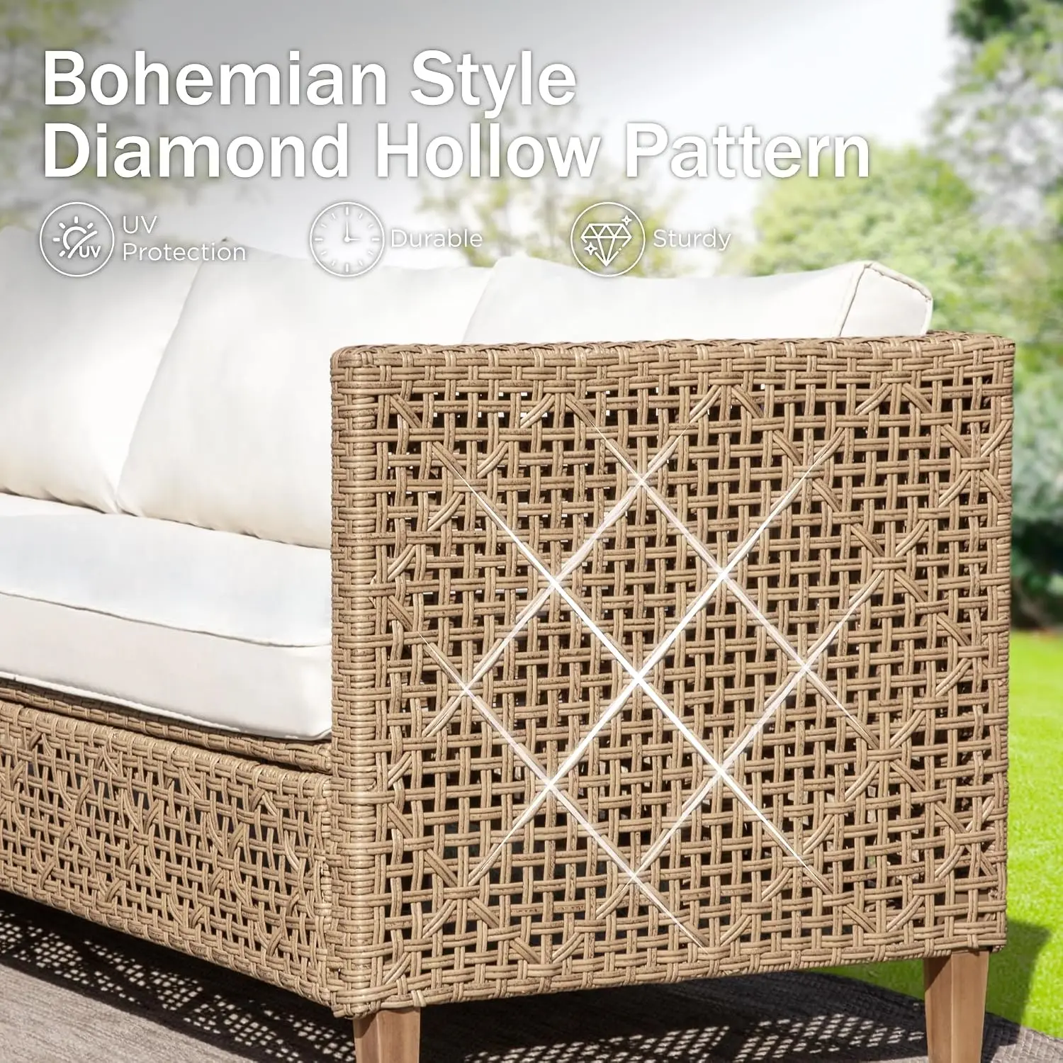 Outdoor Sectional Couch, Small L-Shaped Patio Sofa Sets, Beige