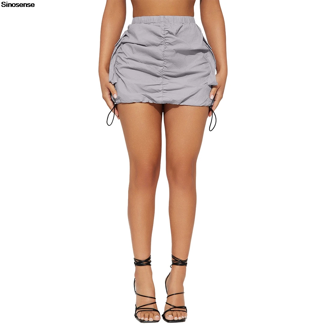 Womens Casual Cargo Skirt High Waisted Bodycon Pencil Mini Skirts Sexy Trendy Short Side Drawstring Ruched Going Out Y2K Skirts