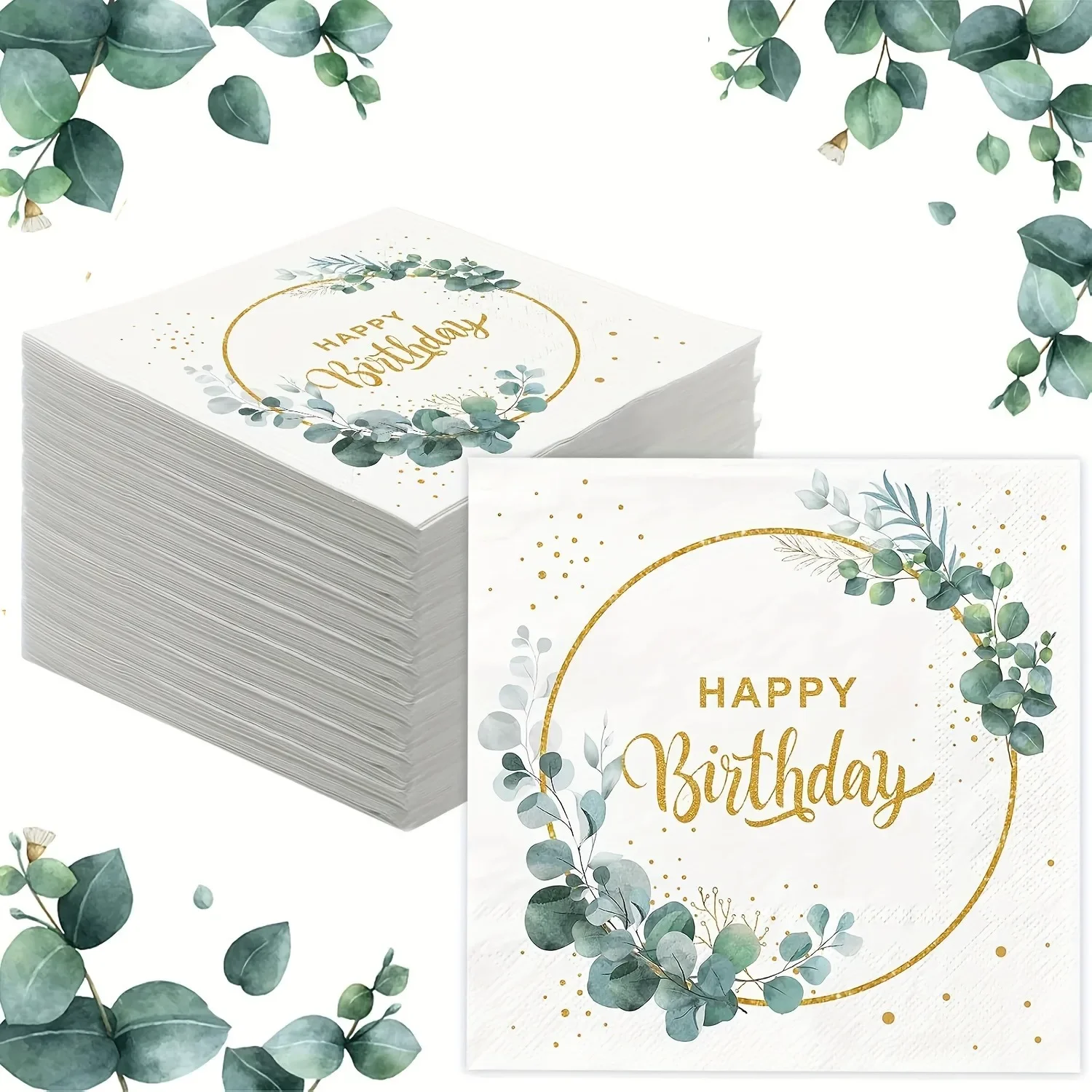 40 unids/lote, servilleta cuadrada de feliz cumpleaños con corona, tejido desechable para cafetería, Fiesta Temática, aniversario, suministros de decoración para mesa de comedor