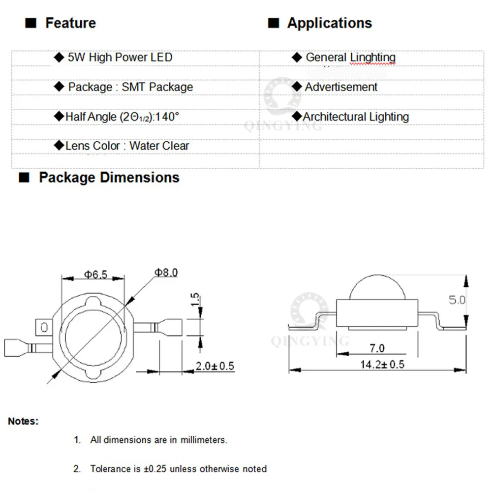 10-50pcs High power 5W blue light dual core simulated lumen lamp bead LED green light blue 450nm470nm480nm490nm520nm535nm