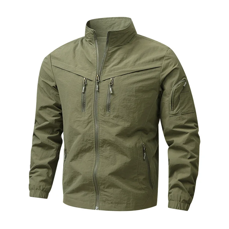 

Мужская демисезонная куртка-карго: тонкая, однотонная, с воротником-стойкой, на молнии, с длинными рукавами, свободного кроя, с карманами, для активного отдыха