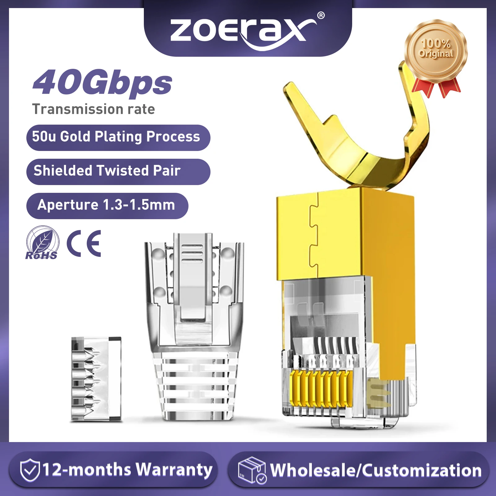 

Соединитель ZoeRax CAT6A CAT7, не проходит сквозь разъемы RJ45, 3-зубчатый, 50 МК позолоченный с натягивающими сапогами
