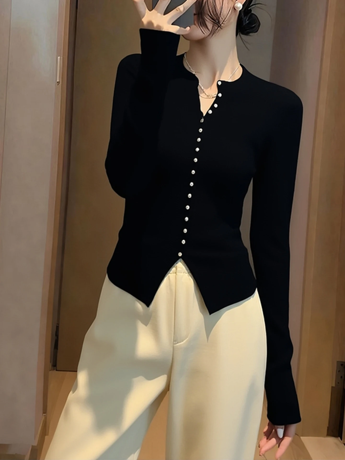 Emagrecer Soft Camere Malhas Faionable Base Layer irt Coreano Sle Commute Long Sve Button up Pure Color 2025 Winte...