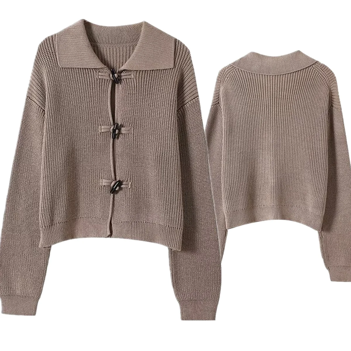 

Jenny&Dave French Style Fashion Ladies Autumn Knitted Sweater Horn Button Cardigan Coat Women Coat Minimalist Khaki Sweater Wome