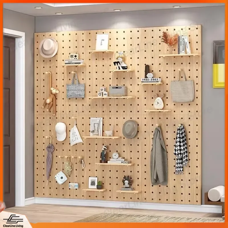 for Solid Wood Pegboard Wall Mounted Storage Rack Living Room Decor Wall Mounted Perforated Board Storage Rack Mounted