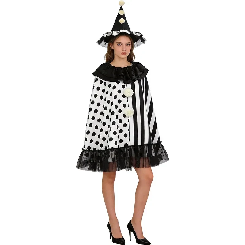 

Fancy Dress Terrifier Art Clown Cosplay Women Hat Cape Coat Scary Stage Costume Halloween for Woman Disguise Performance hf5
