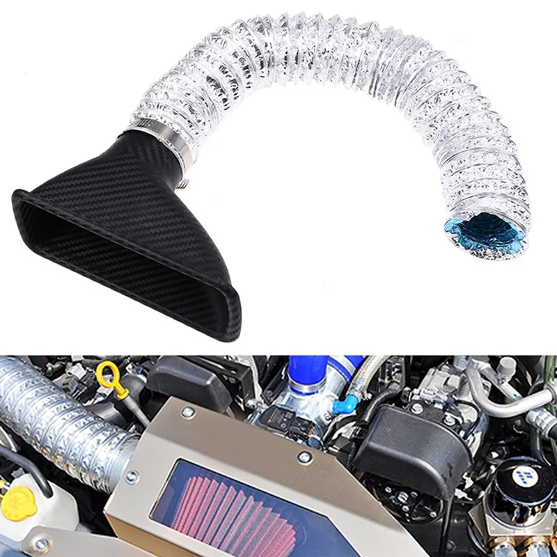 Universal Car Air Intake System Kit Front Bumper Turbo Air Inlet Pipe ABS Carbon Fiber Look for Enhanced Performance and Cooling