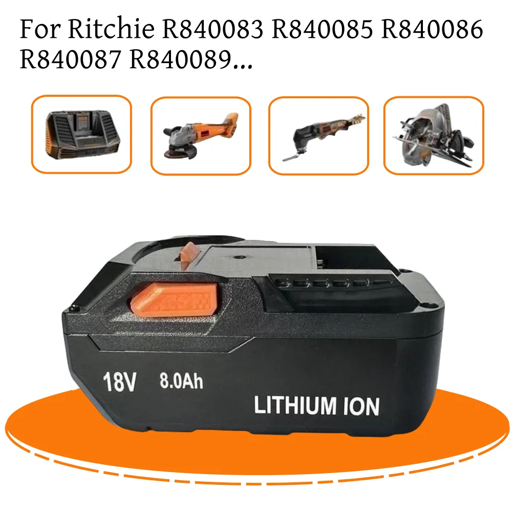 New 18V 8000mAh Rechargeable Lithium-ion Battery Suitable for Ritchie 18V Power Tool Battery Replacement