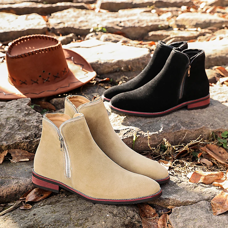 

Classic Men Business Boots with Side Zippers Comfortable Slip-resistant Versatile Fashionable Brand Boots Social Boots Men